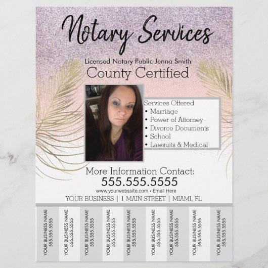 Noteerbare services Roze Gold Glitter Tear Off Fot Flyer (Voorkant)
