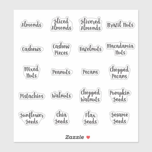 Noten en zaden Pantry Storage Jar Script Labels (Vel)