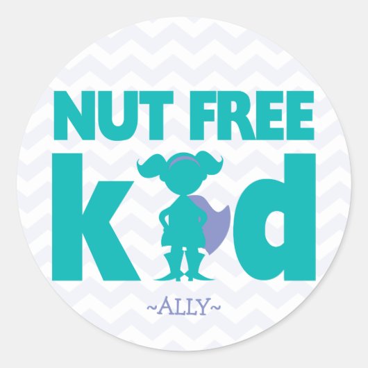 Noten Gratis Kind Superhero Meisje Allergie Sticke Ronde Sticker (Voorkant)
