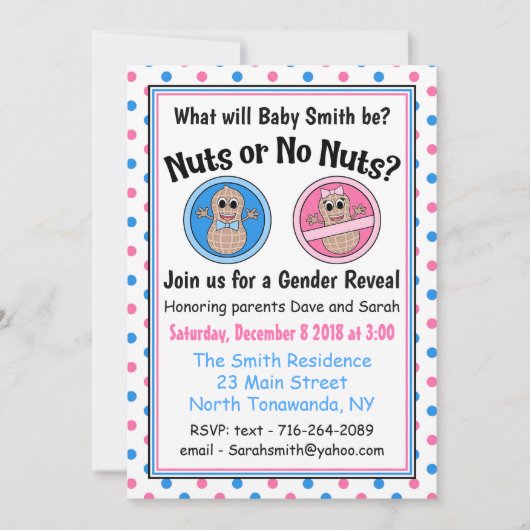 Noten of Geen Noten geslacht onthullen uitnodiging (Voorkant)