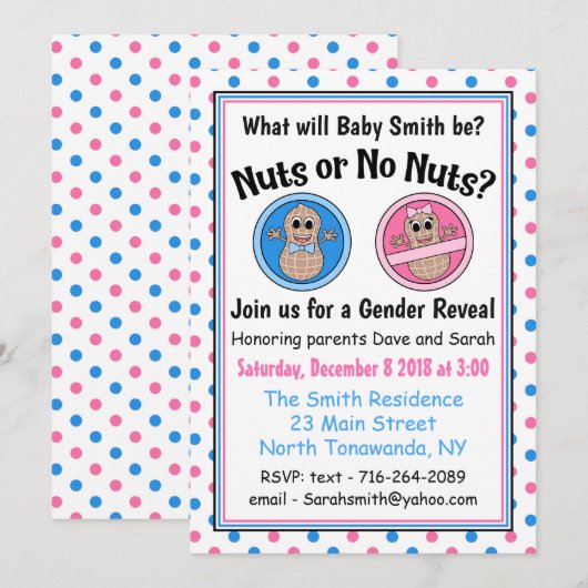 Noten of Geen Noten geslacht onthullen uitnodiging (Voorkant / Achterkant)