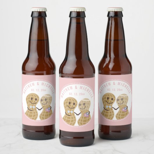 Noten over elkaar Roze Bruidsmeisjes Bruiloft Bier Etiket (Flessen)
