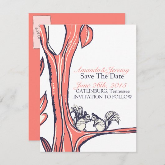 Noten over jullie eekhoorns sparen de datum aankondigingskaart (Voorkant / Achterkant)