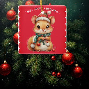 Noten over Kerstmis Speelse Eekhoorn Winterjurk Keramisch Ornament