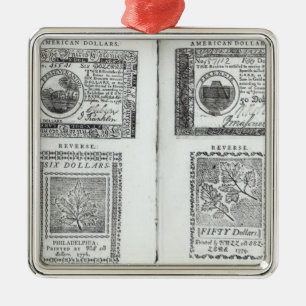 Noten van de continentale valuta metalen ornament