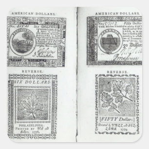 Noten van de continentale valuta vierkante sticker