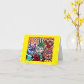 Notenkaart met katten bij Mardi Gras Kaart (Gele Bloem)