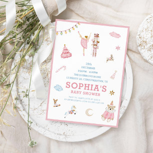 Notenkraker Ballerina Kerst Roze Baby shower Kaart