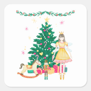 Notenkraker Ballerina Kerstmis Vierkante Sticker