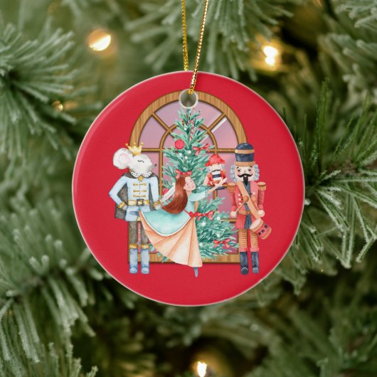 Notenkraker Ballerina Muis Koning Kerstmis Rood Keramisch Ornament (Boom)