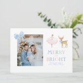 Notenkraker ballerina rendier strikken gingham feestdagenkaart (Staand voorkant)