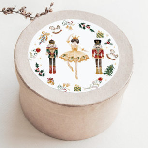 Notenkraker ballerina rood goud kids verjaardagsfe ronde sticker