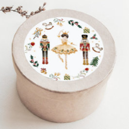 Notenkraker ballerina rood goud kinderverjaardagsf ronde sticker