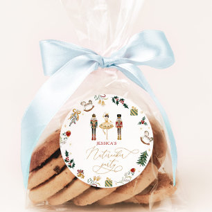 Notenkraker ballerina rood goud kinderverjaardagsf ronde sticker