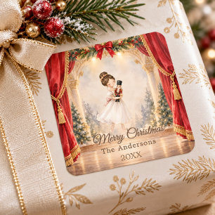 Notenkraker Ballerina Theater Kerstmis Vierkante Sticker