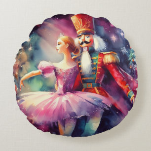 Notenkraker Ballerina Waterverf Kerstbal Ballet Rond Kussen