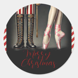 Notenkraker & Ballerina Zwart Goud Kerstfeest Ronde Sticker