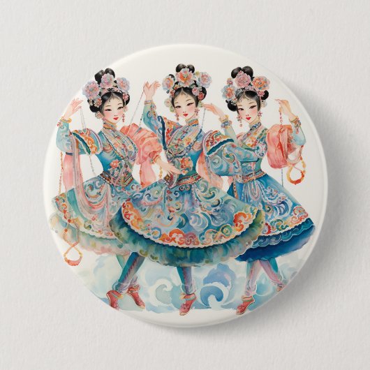 Notenkraker Ballet, Chinese Dansers Ronde Button 7,6 Cm (Voorkant)