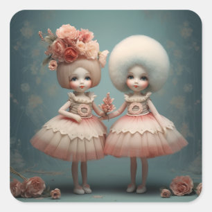 Notenkraker Ballet Mode-Bloemendansers Vierkante Sticker