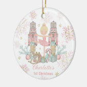 Notenkraker Ballet Roze 1e Kerst Baby Foto Keramisch Ornament (Links)