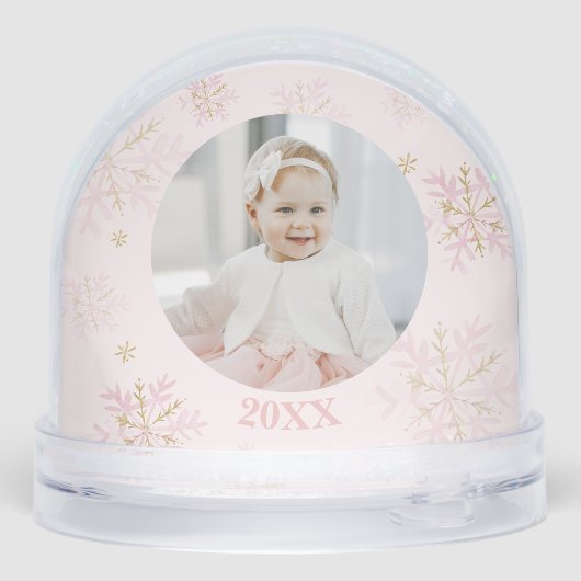 Notenkraker Ballet Roze 1e Kerst Baby Foto Sneeuwbol (Achterkant)