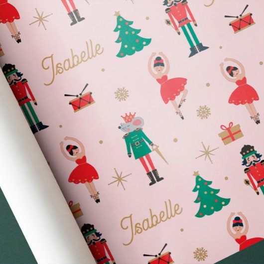 Notenkraker Ballet Roze Aangepaste Naam Kerstmis Cadeaupapier