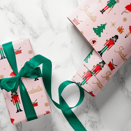 Notenkraker Ballet Roze Aangepaste Naam Kerstmis Cadeaupapier