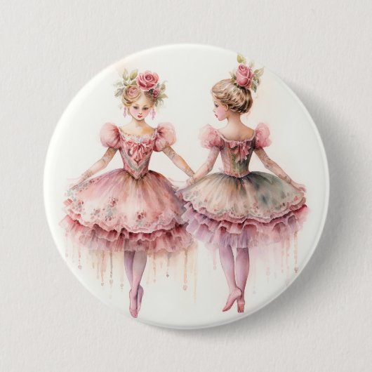 Notenkraker Ballet, Rozenknopjes Ronde Button 7,6 Cm (Voorkant)