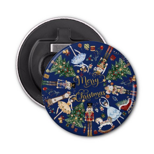 Notenkraker Ballet  Vrolijk Kerstfeest Button Flesopener (Voorkant)