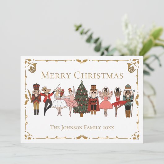 Notenkraker Ballet Vrolijk Kerstfeest Feestdagenkaart (Staand voorkant)