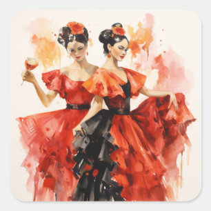 Notenkraker Ballet, vurige Spaanse Dansers in het  Vierkante Sticker