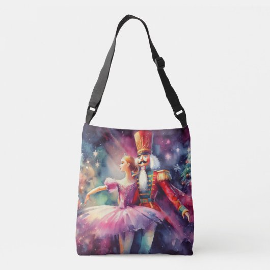 Notenkraker Ballet Waterverf Kerstballerina Crossbody Tas (Achterkant)