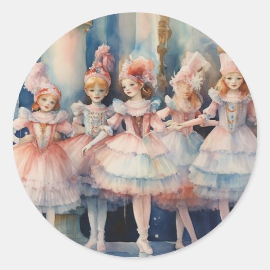 Notenkraker Ballet Whimsical Polichinelle/Buffoons Ronde Sticker (Voorkant)