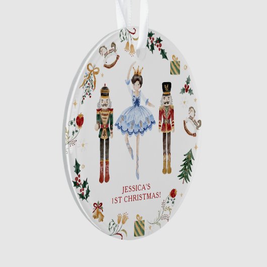 Notenkraker blauw goud ballerina eerste Kerstmis Ornament (voorkant)