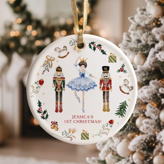 Notenkraker blauw goud ballerina eerste Kerstmis Ornament