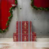 Notenkraker bordeaux grijs gestreept gouden sterre cadeaupapier