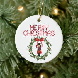 Notenkraker Bow Krans Rood Vrolijk Kerstfeest Keramisch Ornament