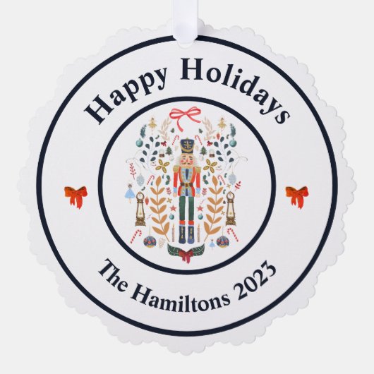 Notenkraker Bows Kerst Foto Ornament Kaart (Voorkant)