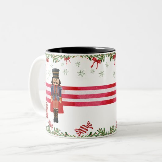 Notenkraker Candy Cane krans & rode boog vakantie Tweekleurige Koffiemok (Voorkant links)