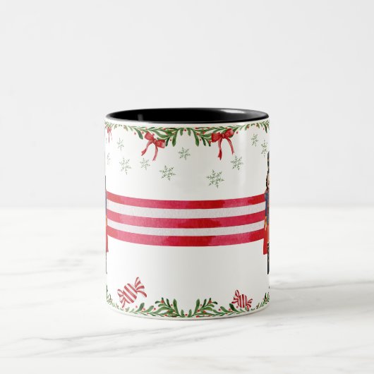Notenkraker Candy Cane krans & rode boog vakantie Tweekleurige Koffiemok (Center)