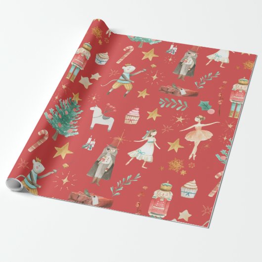 Notenkraker Christmas Dusty Red Cadeaupapier (Uitgerold)