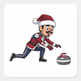  Notenkraker Curling Speler Vakantie Wintersporten Vierkante Sticker