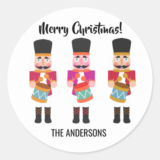 Notenkraker Drummer Jongen Kerstvakantie Ronde Sticker (Voorkant)