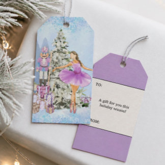 Notenkraker en Ballerina Lavendel Kerstmis Cadeaulabel