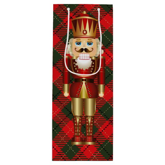 Notenkraker en Kerstmis Plaid Tall Wijn Cadeautas (Voorkant)