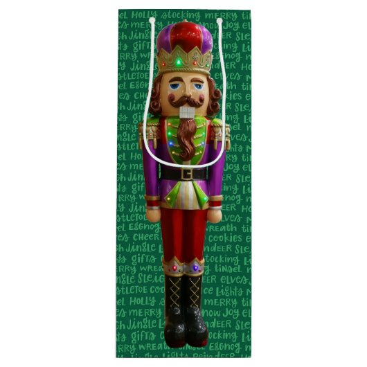 Notenkraker en Kerstmis Woorden Tall Wijn Cadeautas (Voorkant)