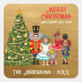 Notenkraker Familie van Vijf Grappig Vrolijk Kerst Vierkante Sticker