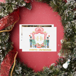 Notenkraker Goud Folie Monogram Foto Kerstkaart Uitnodiging
