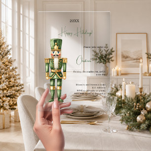 Notenkraker Groen Minimalistische Luxe Kerstfeest Acryl Uitnodigingen