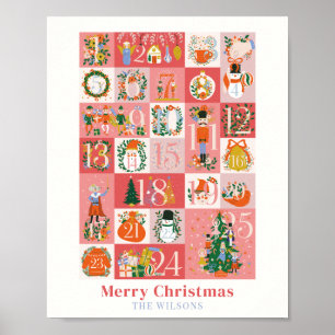 Notenkraker Kerst Vakantie Roze Advent Kalender Poster